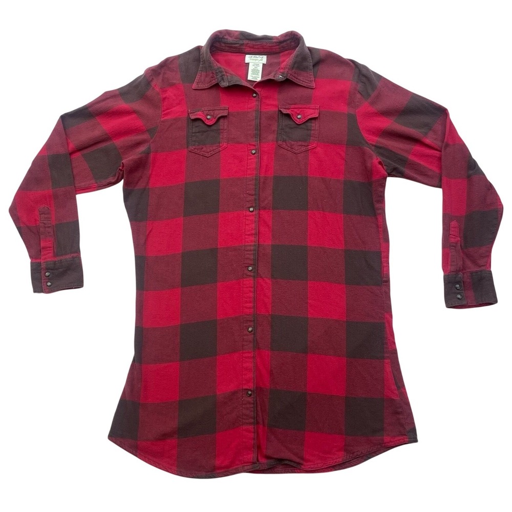 Wrangler Buffalo Plaid Tunic Shirt XL Red Black Western‎ Flannel Yolk